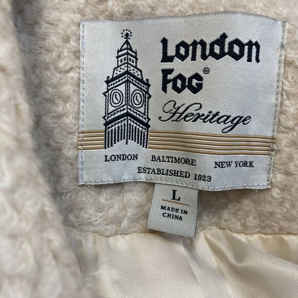 London Fog Heritage Coat Womens Large Ivory Double Breasted Wool Blend Classic - Picture 10 of 13